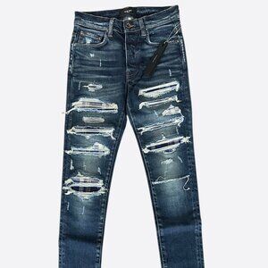Amiri Blue Plaid Patch Thrasher Jeans